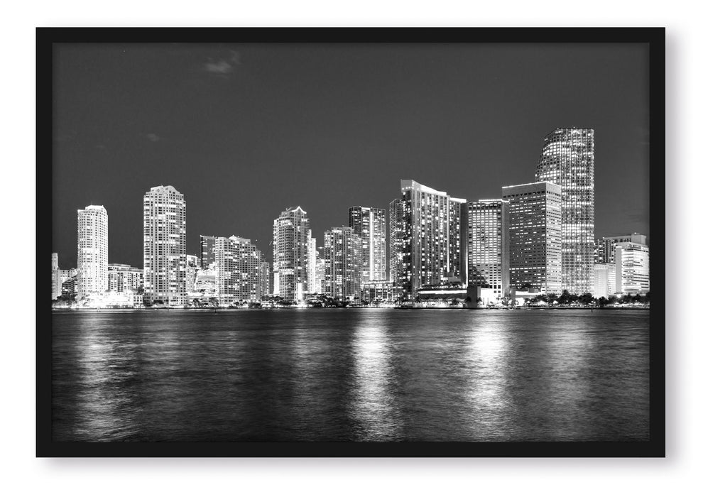 Pixxprint Skyline von Miami Florida, Poster mit Bilderrahmen