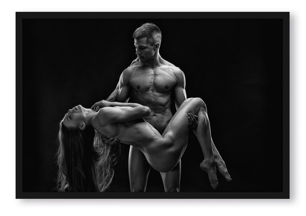 Nude sexy Paar Kunst B&W, Poster mit Bilderrahmen
