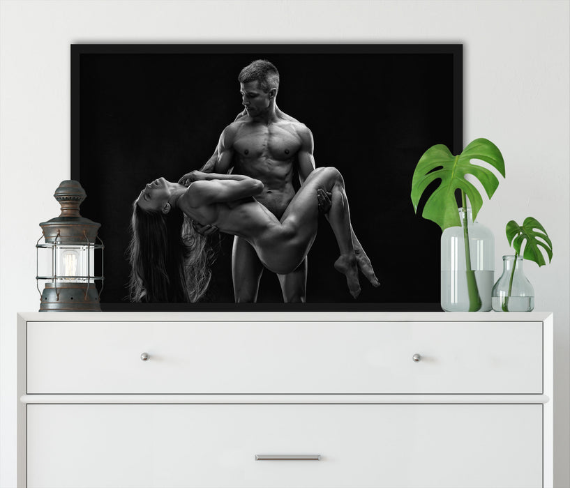 Nude sexy Paar Kunst B&W, Poster mit Bilderrahmen