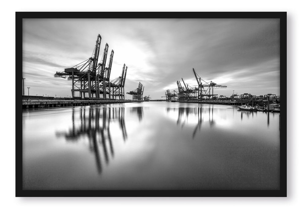 Pixxprint Hafen im Abendschein, Poster mit Bilderrahmen