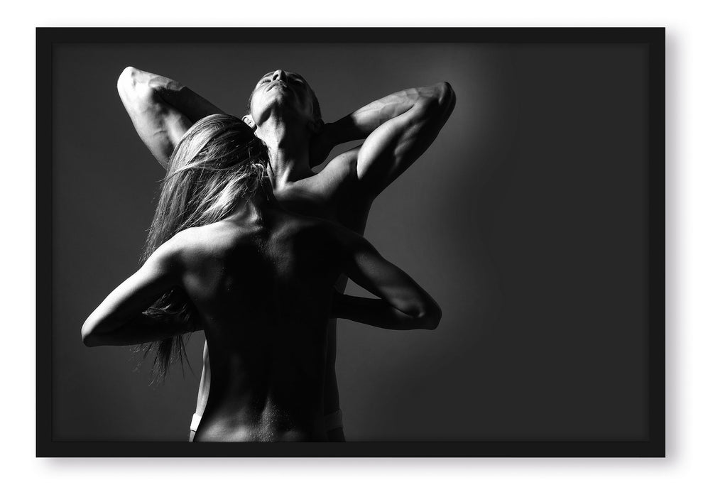 Pixxprint Fitness Paar Kunst B&W, Poster mit Bilderrahmen