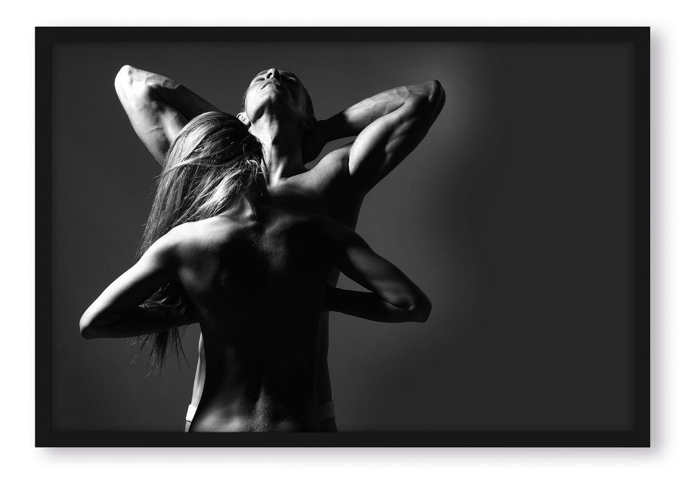 Fitness Paar Kunst B&W, Poster mit Bilderrahmen