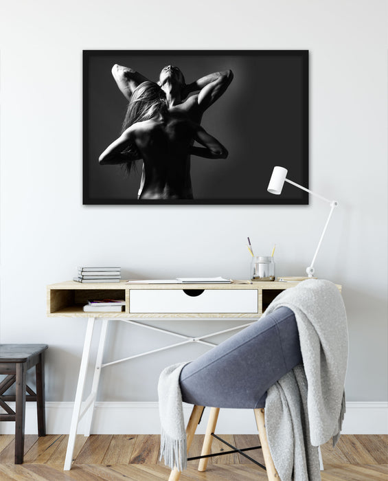 Fitness Paar Kunst B&W, Poster mit Bilderrahmen