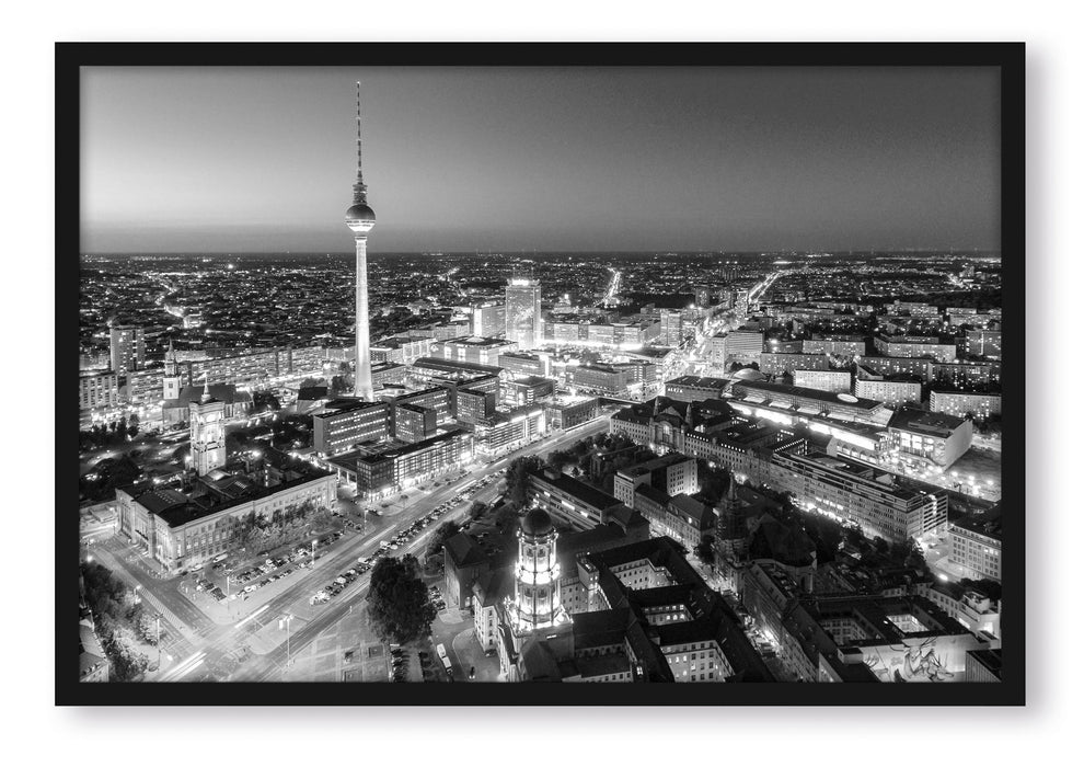 Berlin City Panorama Kunst B&W, Poster mit Bilderrahmen