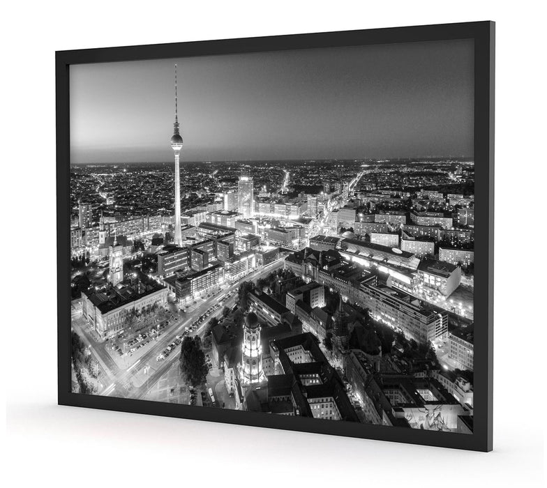 Berlin City Panorama Kunst B&W, Poster mit Bilderrahmen