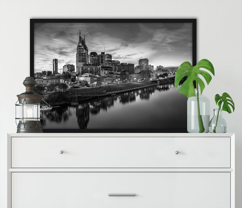 Nashville Skyline Panorama, Poster mit Bilderrahmen