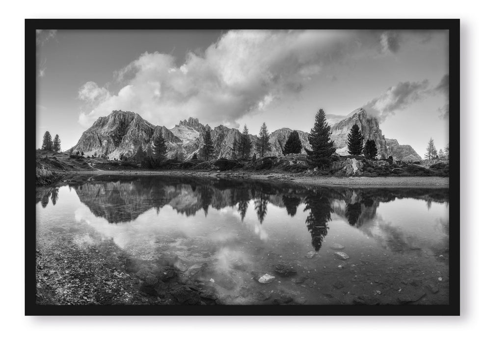 Pixxprint Dolomiten am See Limides, Poster mit Bilderrahmen