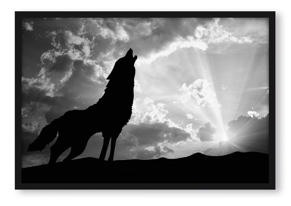 Pixxprint Wolf Heulen, Poster mit Bilderrahmen