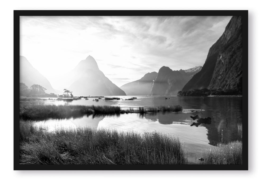 Pixxprint Milford Sound Neuseeland, Poster mit Bilderrahmen