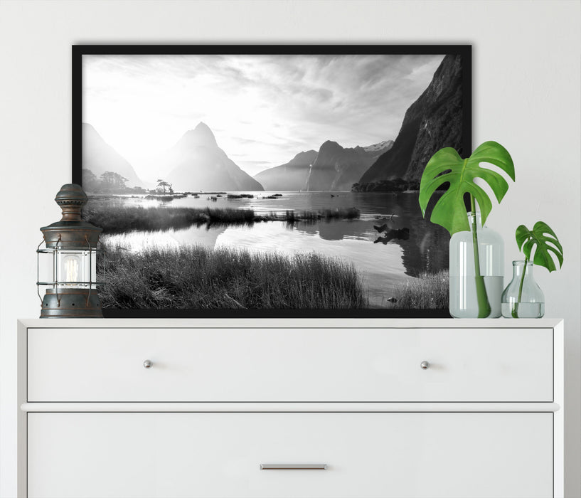 Milford Sound Neuseeland, Poster mit Bilderrahmen