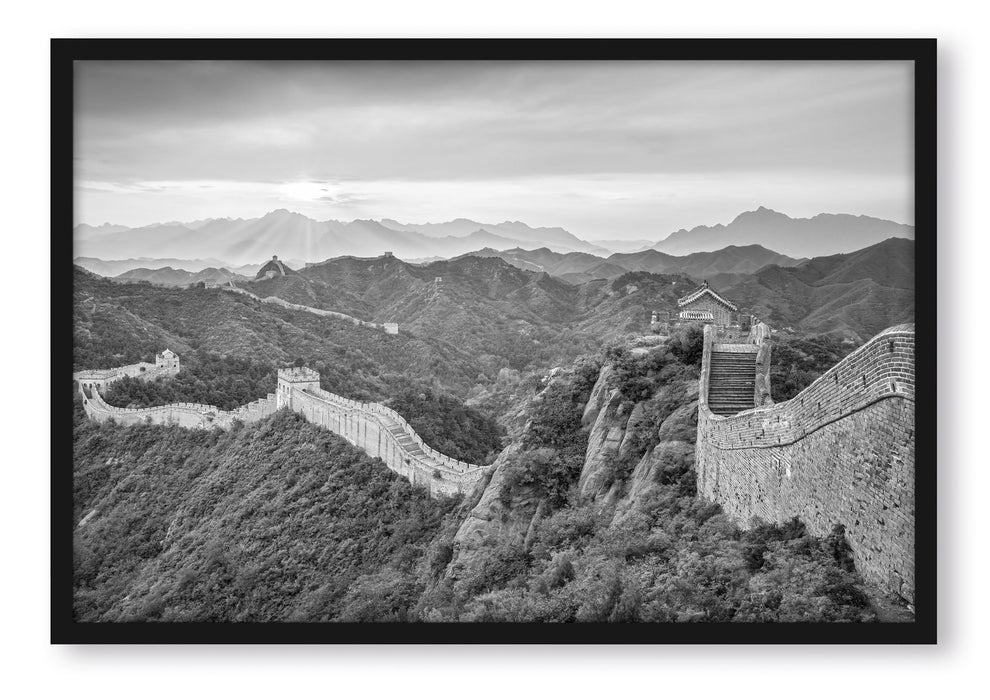 Chinesische Mauer Kunst B&W, Poster mit Bilderrahmen