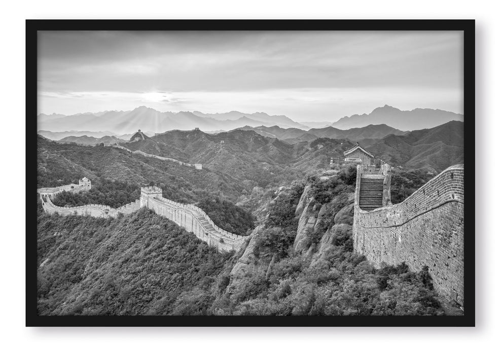 Pixxprint Chinesische Mauer Kunst B&W, Poster mit Bilderrahmen