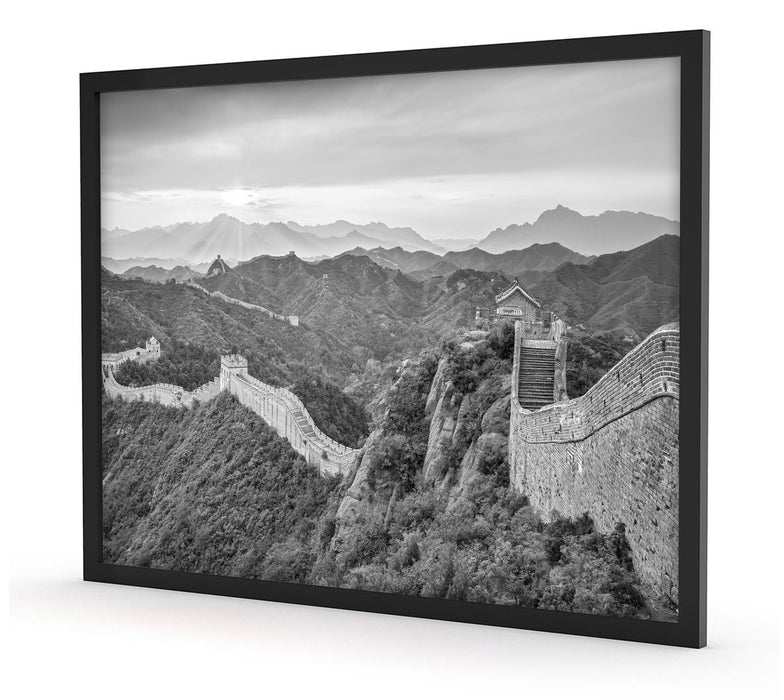 Chinesische Mauer Kunst B&W, Poster mit Bilderrahmen