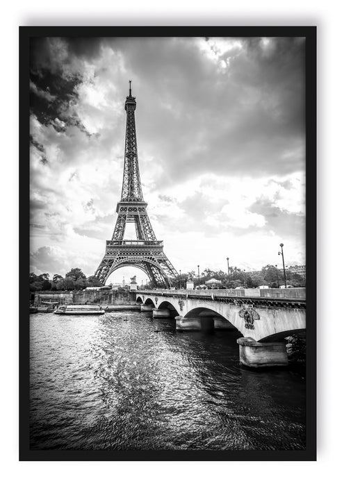 Eiffelturm in Paris Kunst B&W, Poster mit Bilderrahmen