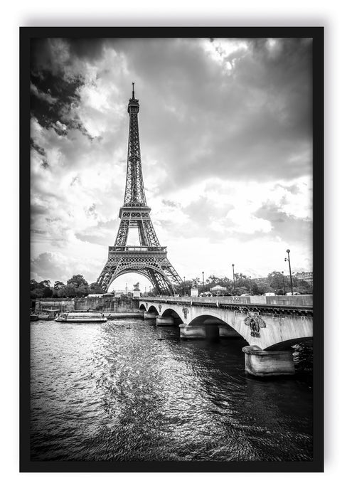 Pixxprint Eiffelturm in Paris Kunst B&W, Poster mit Bilderrahmen