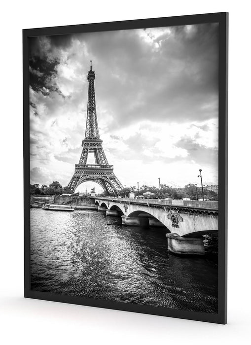 Eiffelturm in Paris Kunst B&W, Poster mit Bilderrahmen