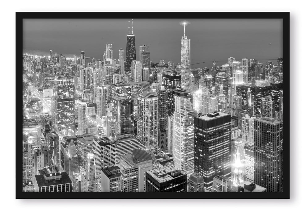 Luftaufnahme Chicago, Poster mit Bilderrahmen