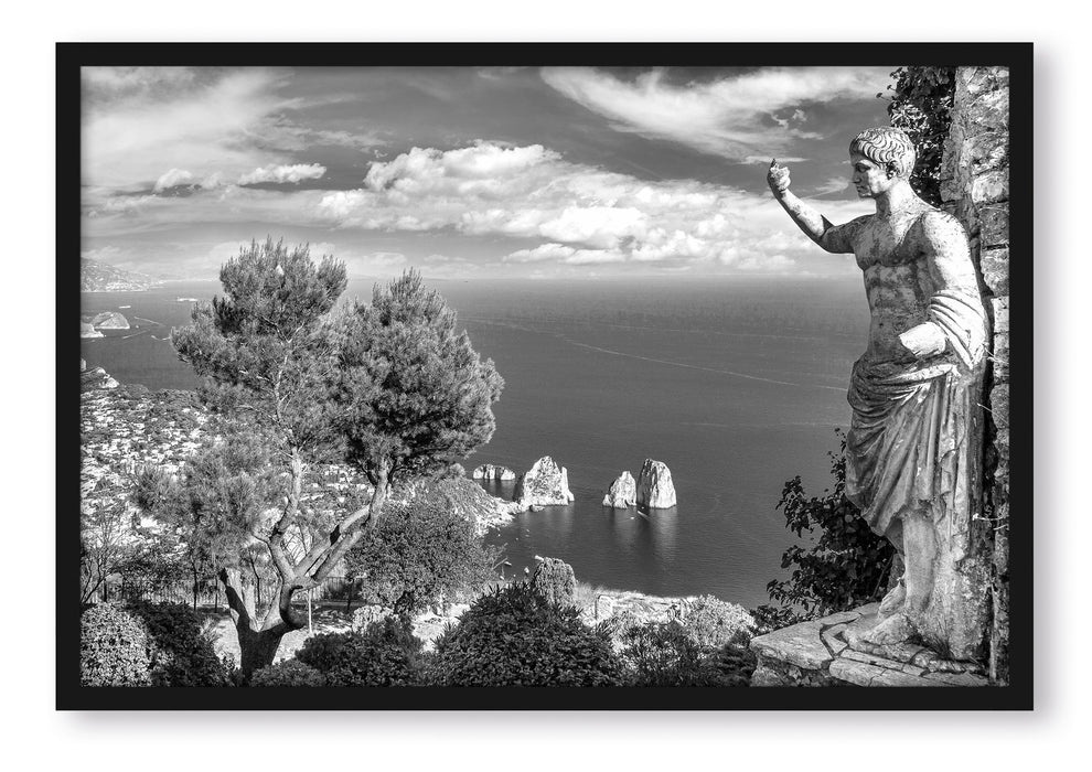 Insel Capri in Italien Kunst B&W, Poster mit Bilderrahmen