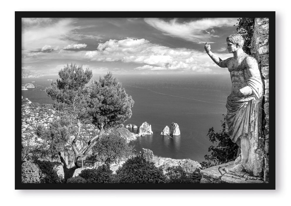 Pixxprint Insel Capri in Italien Kunst B&W, Poster mit Bilderrahmen