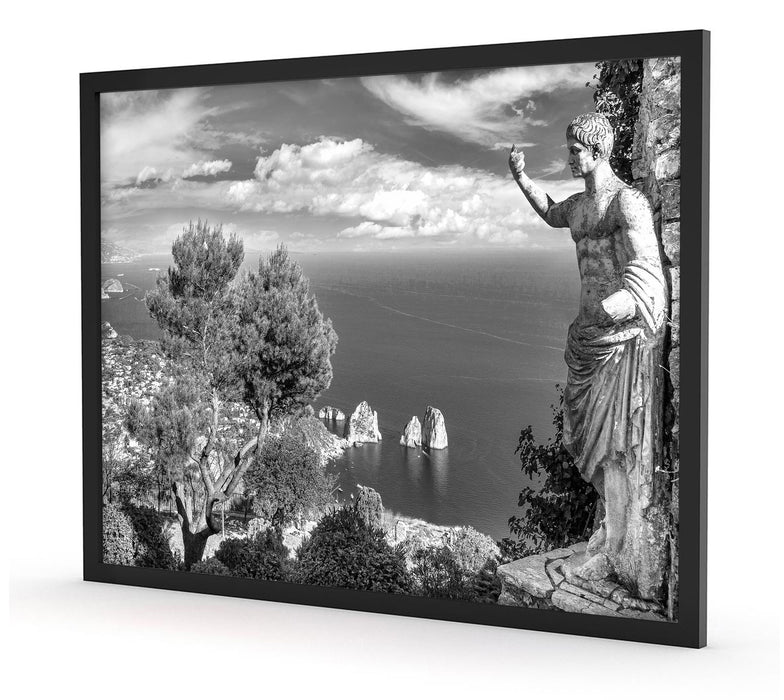 Insel Capri in Italien Kunst B&W, Poster mit Bilderrahmen