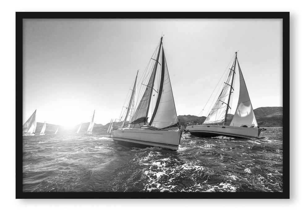 Pixxprint Luxusyachten bei Segelregatta, Poster mit Bilderrahmen