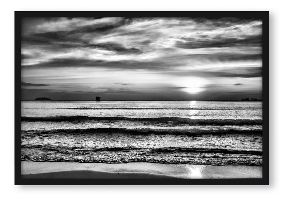 Pixxprint Malibu Beach Sunrise Water Sand, Poster mit Bilderrahmen