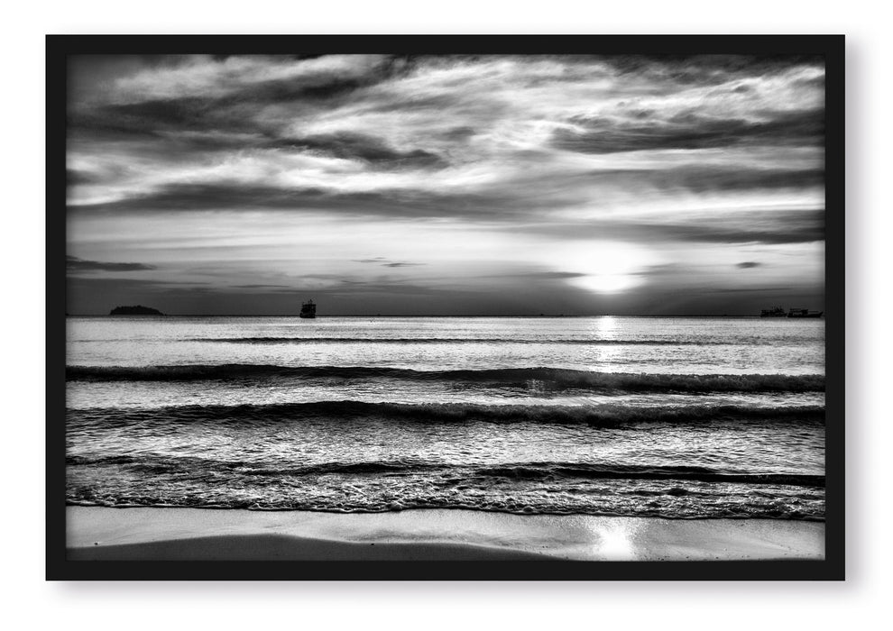 Malibu Beach Sunrise Water Sand, Poster mit Bilderrahmen