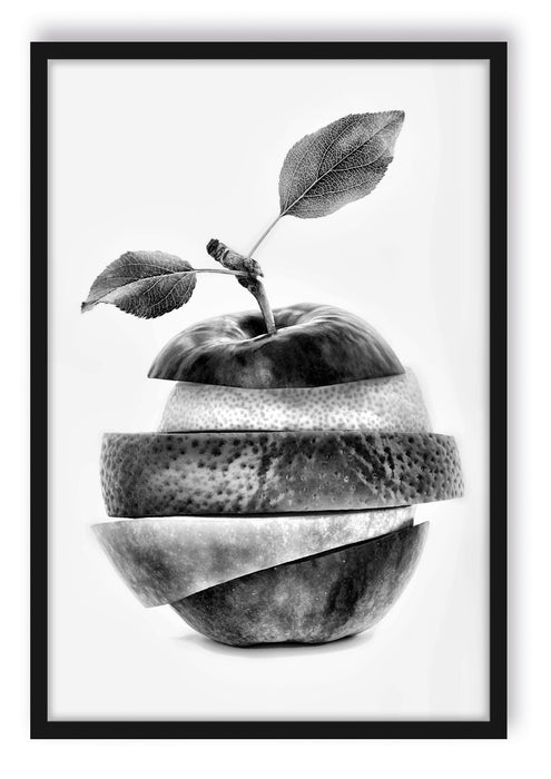 Pixxprint Früchte Mix Apfel Orange Limette, Poster mit Bilderrahmen