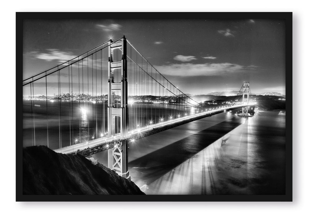Golden Gate Bridge bei Nacht, Poster mit Bilderrahmen