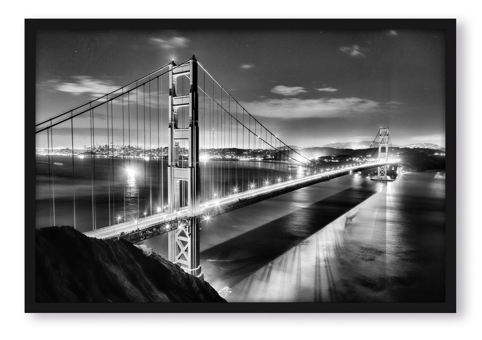 Pixxprint Golden Gate Bridge bei Nacht, Poster mit Bilderrahmen