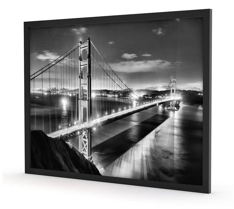 Golden Gate Bridge bei Nacht, Poster mit Bilderrahmen