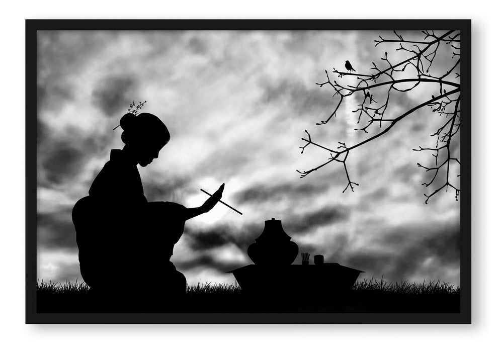Pixxprint Dark Gesha Teezerenomie, Poster mit Bilderrahmen