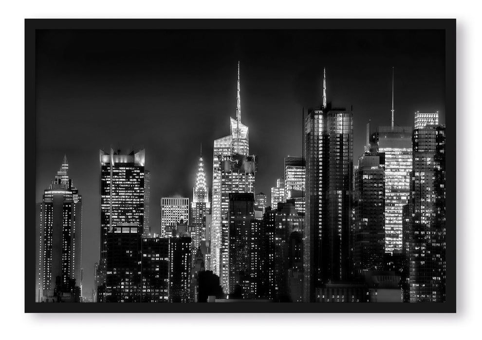 Pixxprint New York von oben schwarz weiß, Poster mit Bilderrahmen