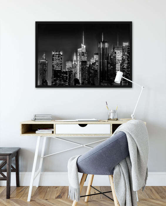 New York von oben schwarz weiß, Poster mit Bilderrahmen