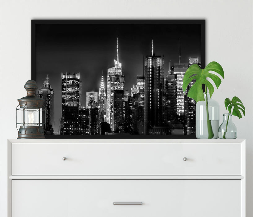 New York von oben schwarz weiß, Poster mit Bilderrahmen