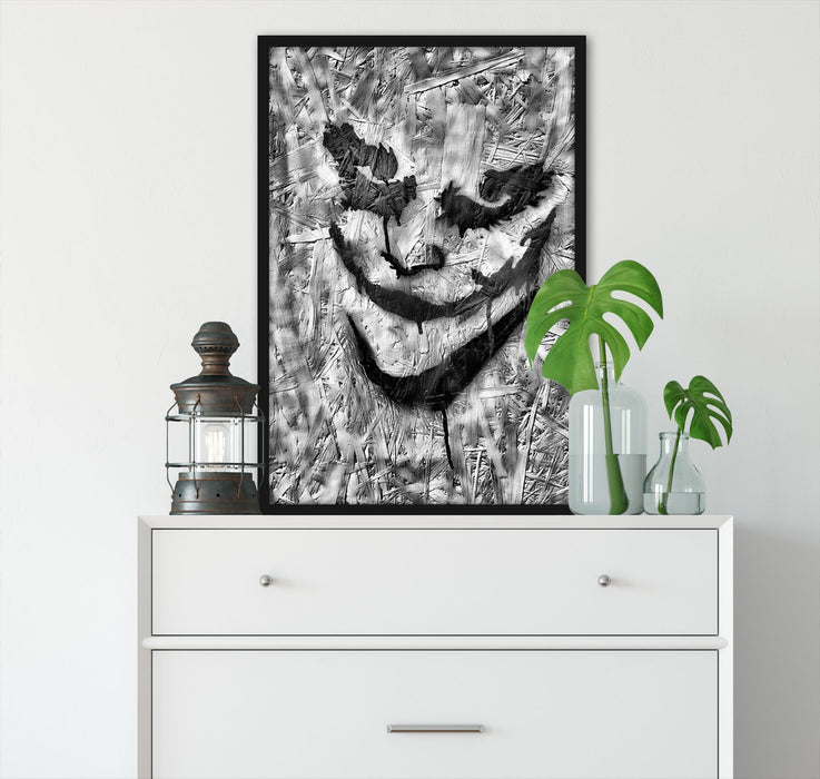 Böser Clown Gesicht, Poster mit Bilderrahmen