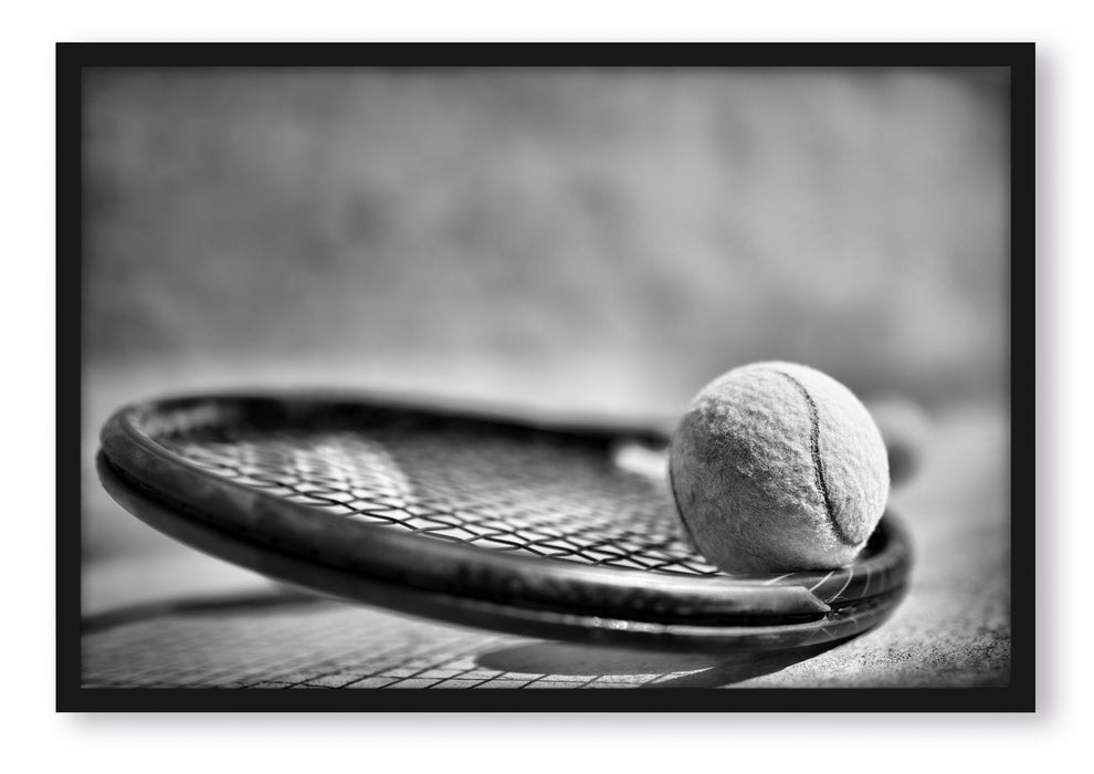 Pixxprint Tennischläger mit Bällen, Poster mit Bilderrahmen