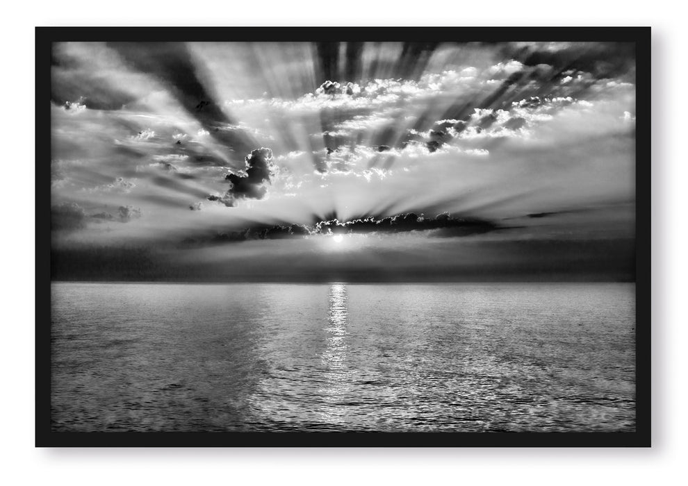 Pixxprint Meer im Sonnenaufgang, Poster mit Bilderrahmen