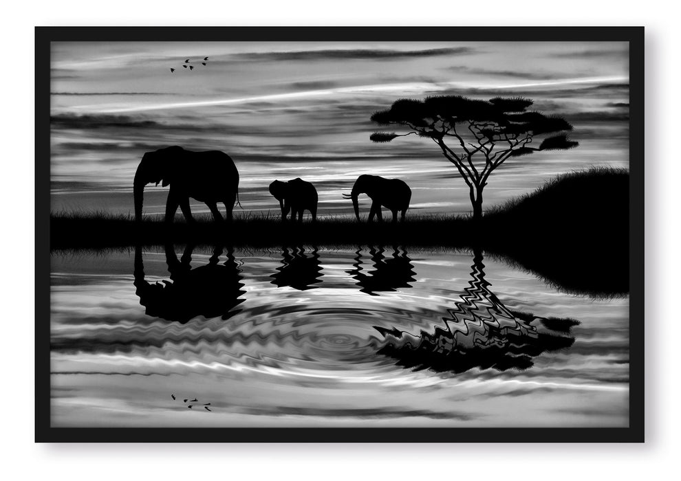 Afrika Elefant in Sonnenschein, Poster mit Bilderrahmen