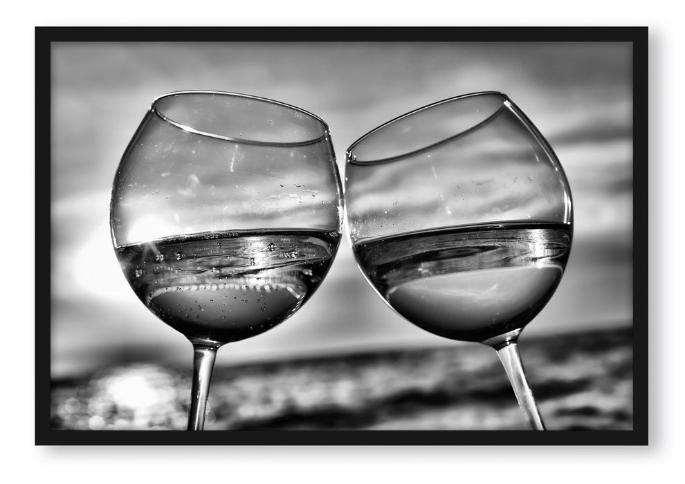 Pixxprint Weingläser am Meer, Poster mit Bilderrahmen