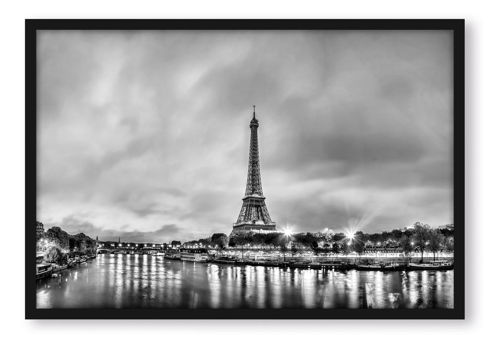 Pixxprint Eifelturm Paris bei Nacht, Poster mit Bilderrahmen