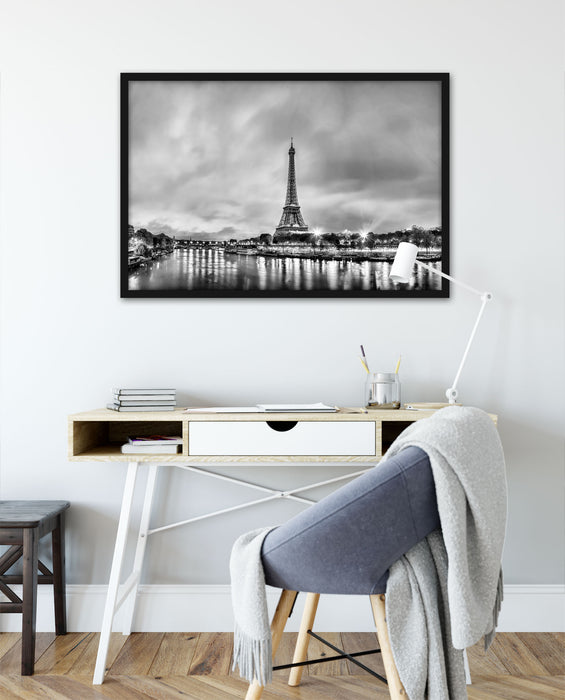 Eifelturm Paris bei Nacht, Poster mit Bilderrahmen