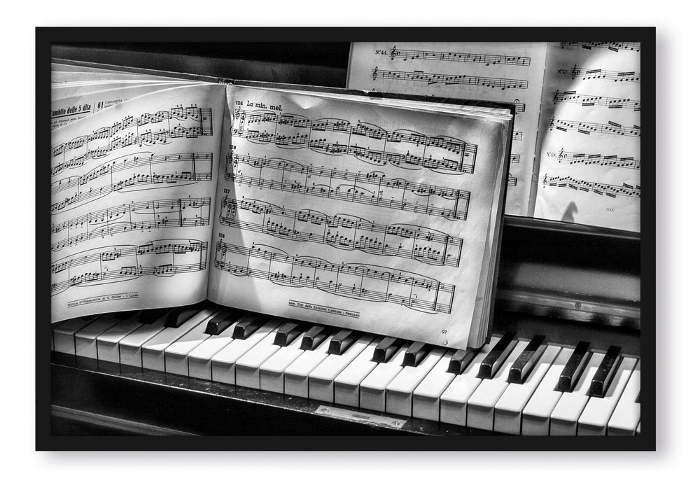 Pixxprint Klavier Noten Nahaufnahme Piano, Poster mit Bilderrahmen