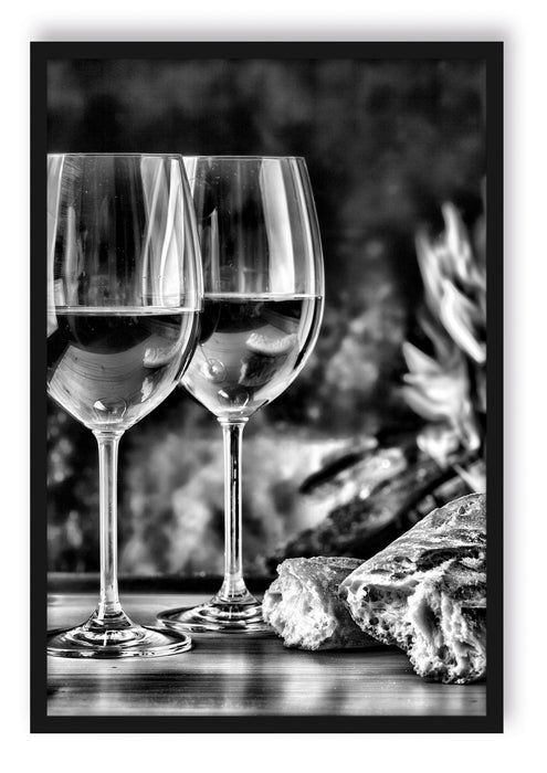 Pixxprint Baguette Wein Alkohol, Poster mit Bilderrahmen