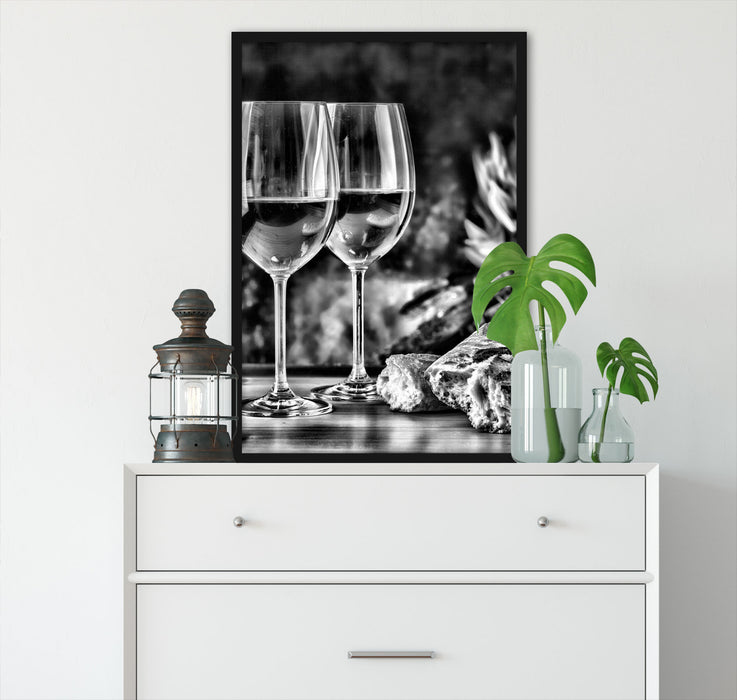 Baguette Wein Alkohol, Poster mit Bilderrahmen