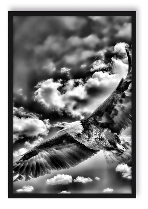 Pixxprint Adler fliegt über Berge, Poster mit Bilderrahmen