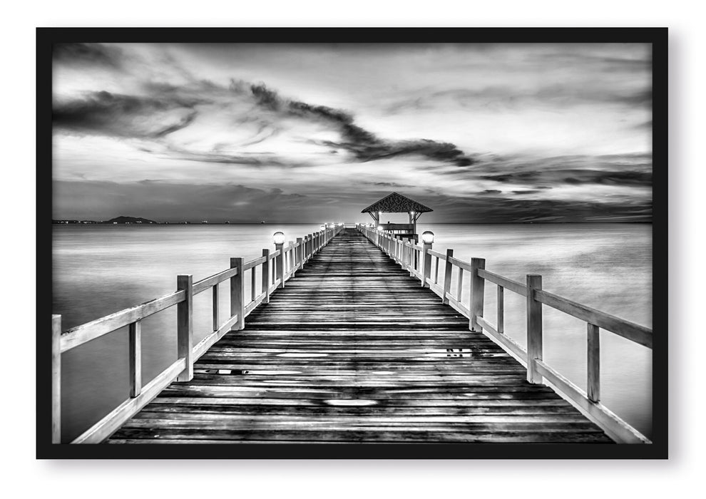 Pixxprint Steg ins Meer bei Sonnenuntergang, Poster mit Bilderrahmen