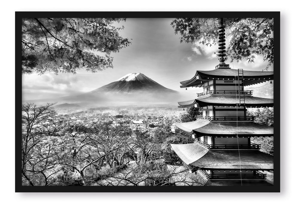 Pixxprint Japanischer Tempel im Herbst, Poster mit Bilderrahmen
