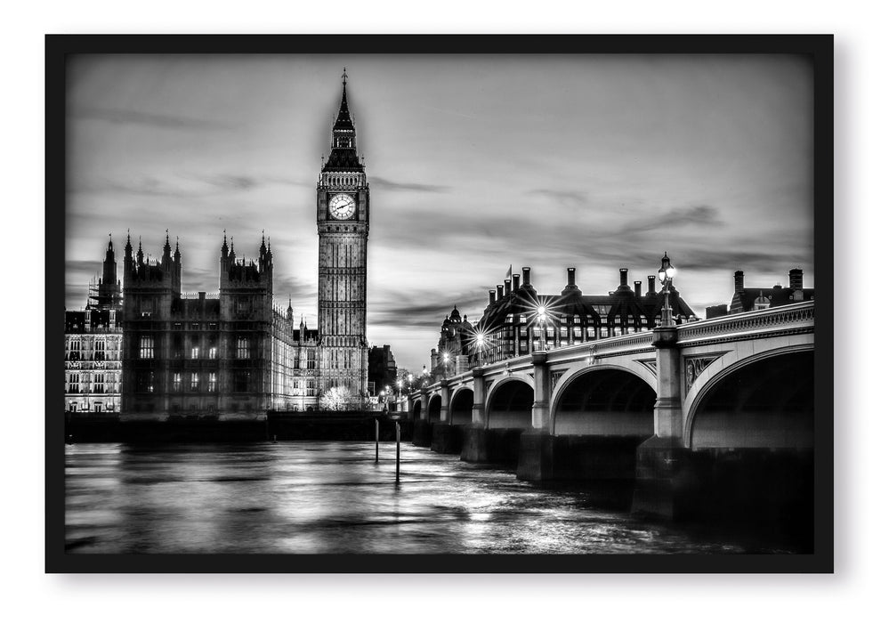 Pixxprint Big Ben bei Nacht, Poster mit Bilderrahmen