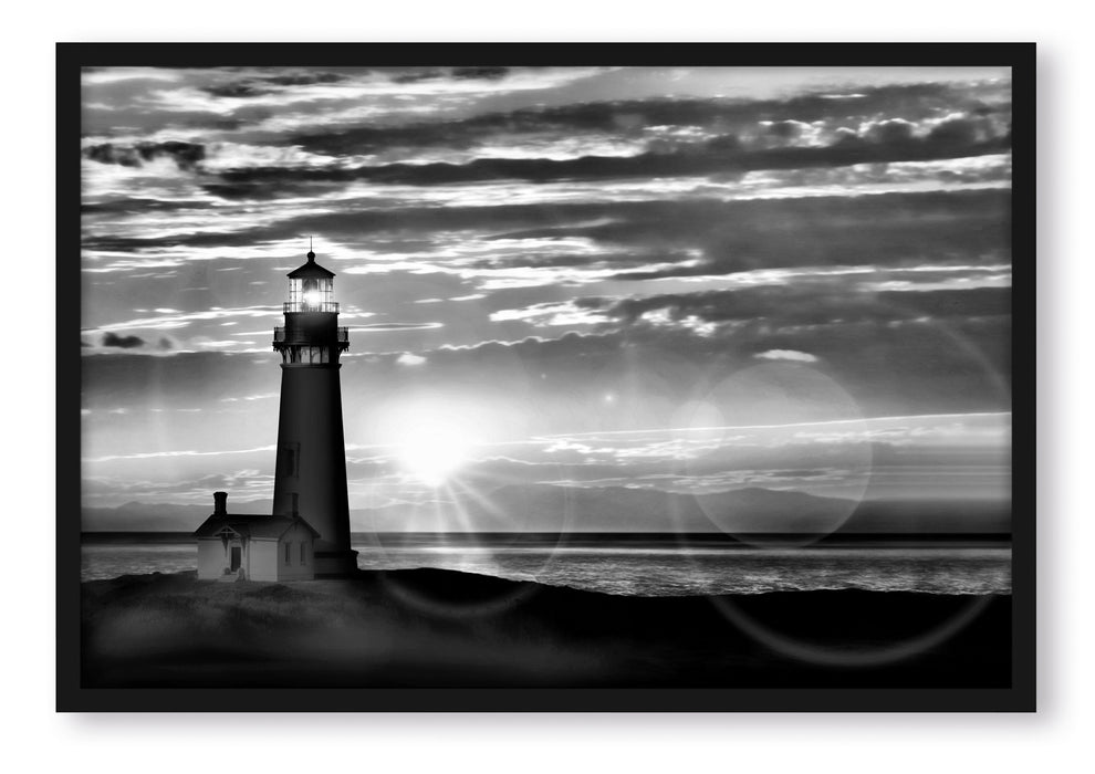 Pixxprint Leuchtturm im Sonnenuntergang, Poster mit Bilderrahmen